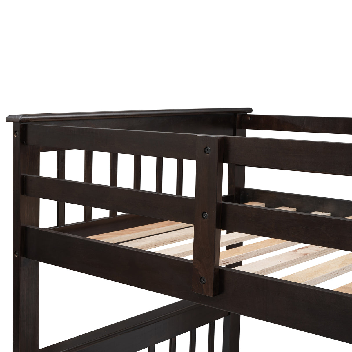 Stairway Twin-Over-Full Bunk Bed with Drawer, Storage and Guard Rail for Bedroom, Dorm, for Adults, Espresso color( old sku: LP000219AAP ) - Home Elegance USA