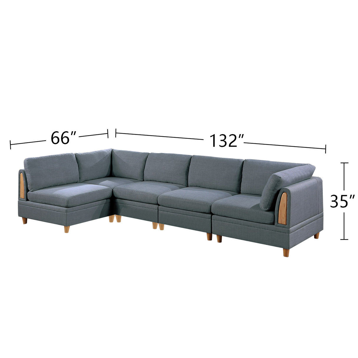 6 Piece Fabric Modular Set with Ottoman in Steel | Home Elegance USA