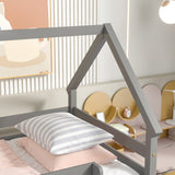 Twin over Twin Loft Bed with Roof Design, Safety Guardrail, Ladder, Grey - Home Elegance USA