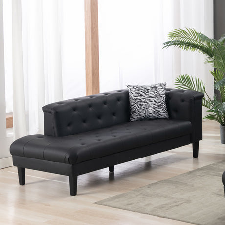 Sarah Black Vegan Leather Tufted Chaise With 1 Accent Pillow
