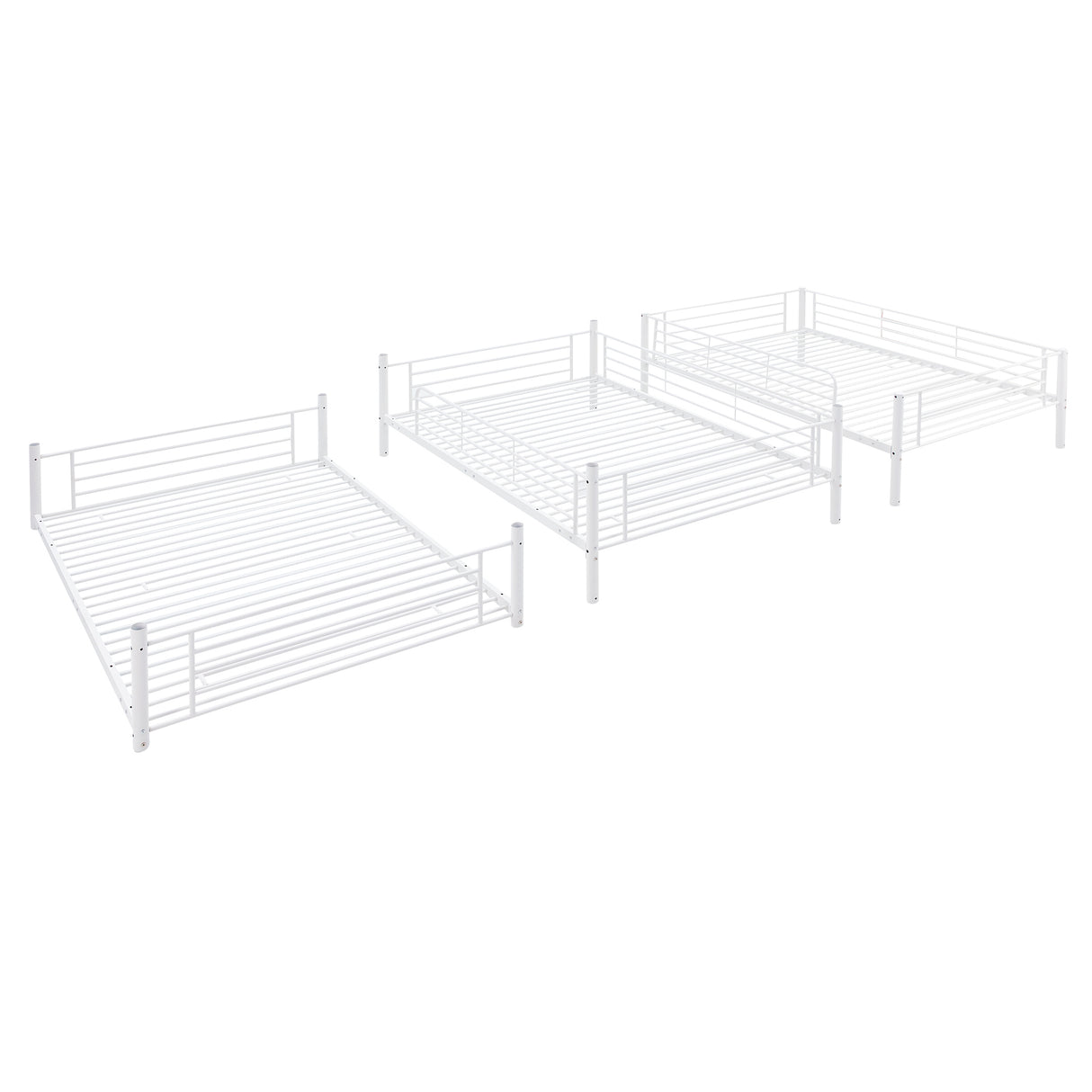 Full-Full-Full Metal  Triple Bed  with Built-in Ladder, Divided into Three Separate Beds,White - Home Elegance USA