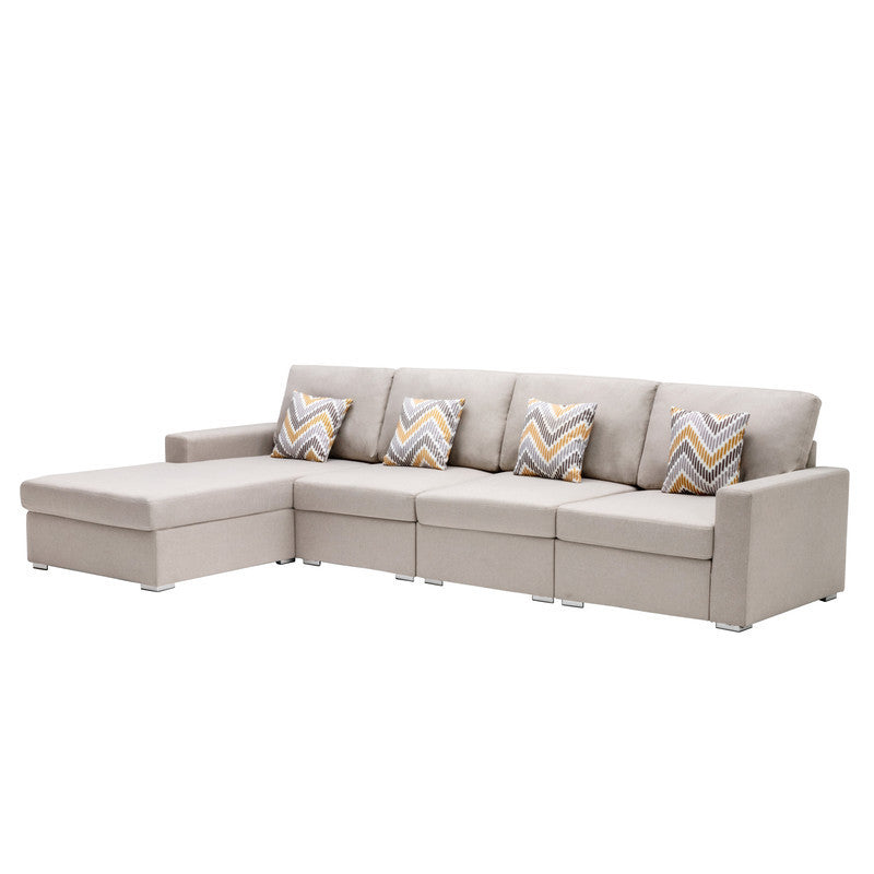 Nolan Beige Linen Fabric 4Pc Reversible Sectional Sofa Chaise with Pillows and Interchangeable Legs - Home Elegance USA