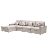 Nolan Beige Linen Fabric 4Pc Reversible Sectional Sofa Chaise with Pillows and Interchangeable Legs - Home Elegance USA