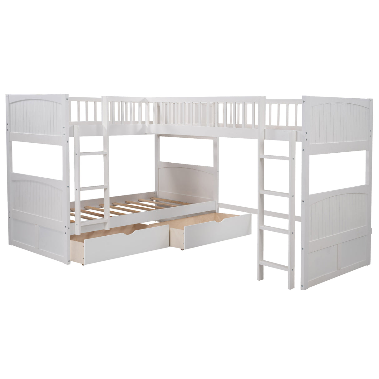 Twin Size Bunk Bed with a Loft Bed attached, with Two Drawers,White - Home Elegance USA