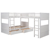 Twin Size Bunk Bed with a Loft Bed attached, with Two Drawers,White - Home Elegance USA