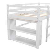 Twin Size L-Shaped Loft Bed with Movable Two-Tier Shelves and Slide,White - Home Elegance USA