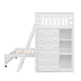 Wooden Twin Over Full Bunk Bed With Six Drawers And Flexible Shelves,Bottom Bed With Wheels,White(OLD SKU:LP000531AAK) - Home Elegance USA