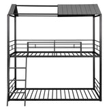 Twin Over Twin Bunk Bed Metal Bed with Half Roof, Guardrail and Ladder Black - Home Elegance USA