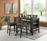 Modern Dark Brown Finish 5pc Counter Height High Dining Table w Storage Shelves 4x High Chairs Wooden Kitchen Breakfast Table Dining Room Furniture - Home Elegance USA