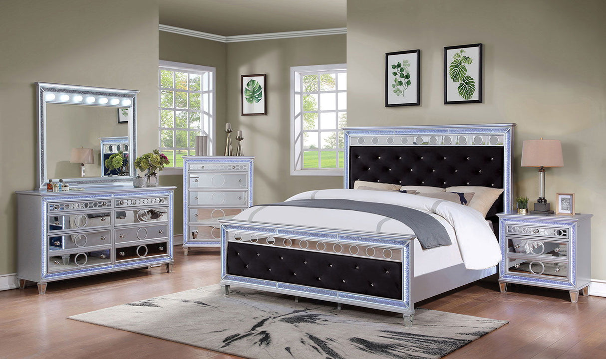 Mairead - 5 Piece Queen Bedroom Set With 2 Nightstands - Silver / Black - Home Elegance USA