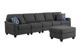 Leo Dark Gray Linen 6 Seater Sofa and Ottoman Home Elegance USA