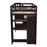 Twin size Loft Bed with Storage Drawers ,Desk and Stairs, Wooden Loft Bed with Shelves - Espresso - Home Elegance USA