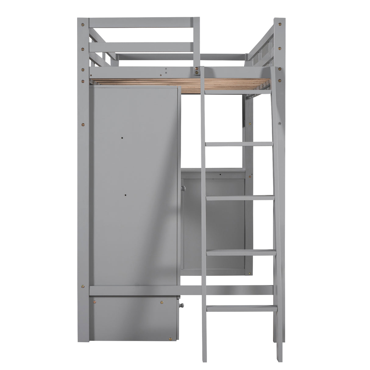 Twin Size Loft Bed with Wardrobe and Drawers, attached Desk with Shelves, Gray - Home Elegance USA