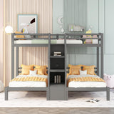 Twin over Twin & Twin Bunk Bed with Built-in Staircase and Storage Drawer,Gray - Home Elegance USA