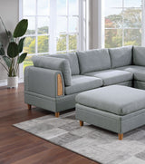 Living Room Furniture 8pc Sectional Sofa Set Light Grey Dorris Fabric Couch 3x Wedges 3x Armless Chair And 2x Ottomans - Home Elegance USA