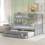 Twin-Over-Full Bunk Bed with Twin size Trundle , Separable Bunk Bed with Drawers for Bedroom - Gray - Home Elegance USA