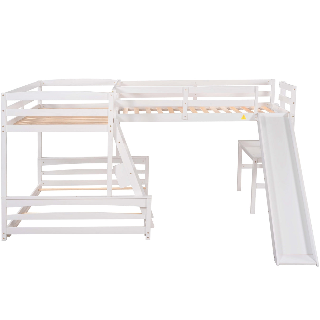 Twin over Full Bunk Bed with Twin Size Loft Bed with Desk and Slide,Full-Length Guardrail, White - Home Elegance USA