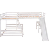 Twin over Full Bunk Bed with Twin Size Loft Bed with Desk and Slide,Full-Length Guardrail, White - Home Elegance USA