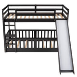 Twin Over Twin Bunk Bed with Slide and Ladder, Espresso（Old SKU:LP000009AAP） - Home Elegance USA