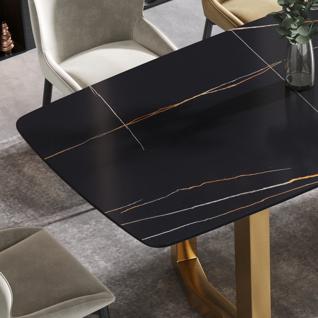 63"Modern artificial stone black curved golden metal leg dining table -6 people - Home Elegance USA