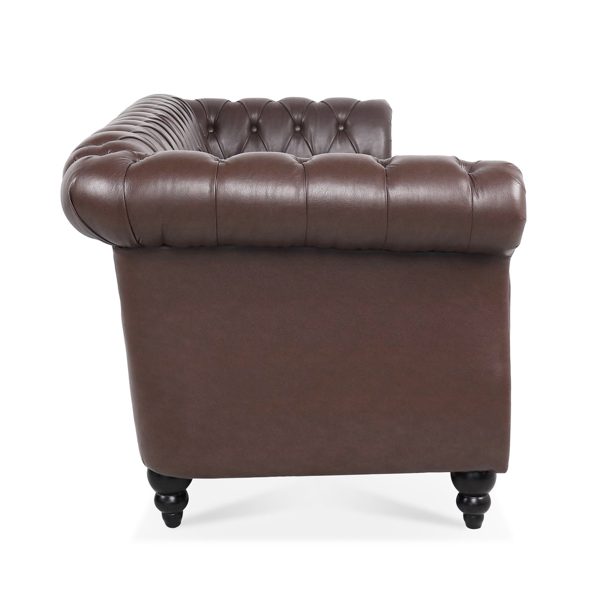 84.65" Dark Brown PU Rolled Arm Chesterfield Three Seater Sofa. | Home Elegance USA