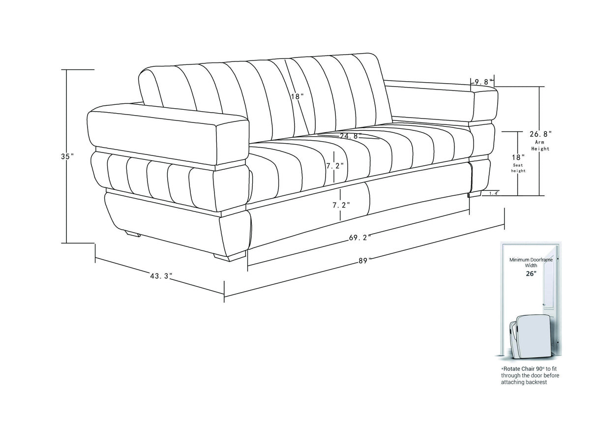 Global United Top Grain Italian Leather  Sofa - Home Elegance USA