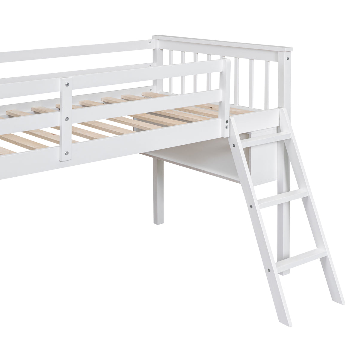 Twin Size Loft Bed With Removable Desk and Cabinet, White - Home Elegance USA