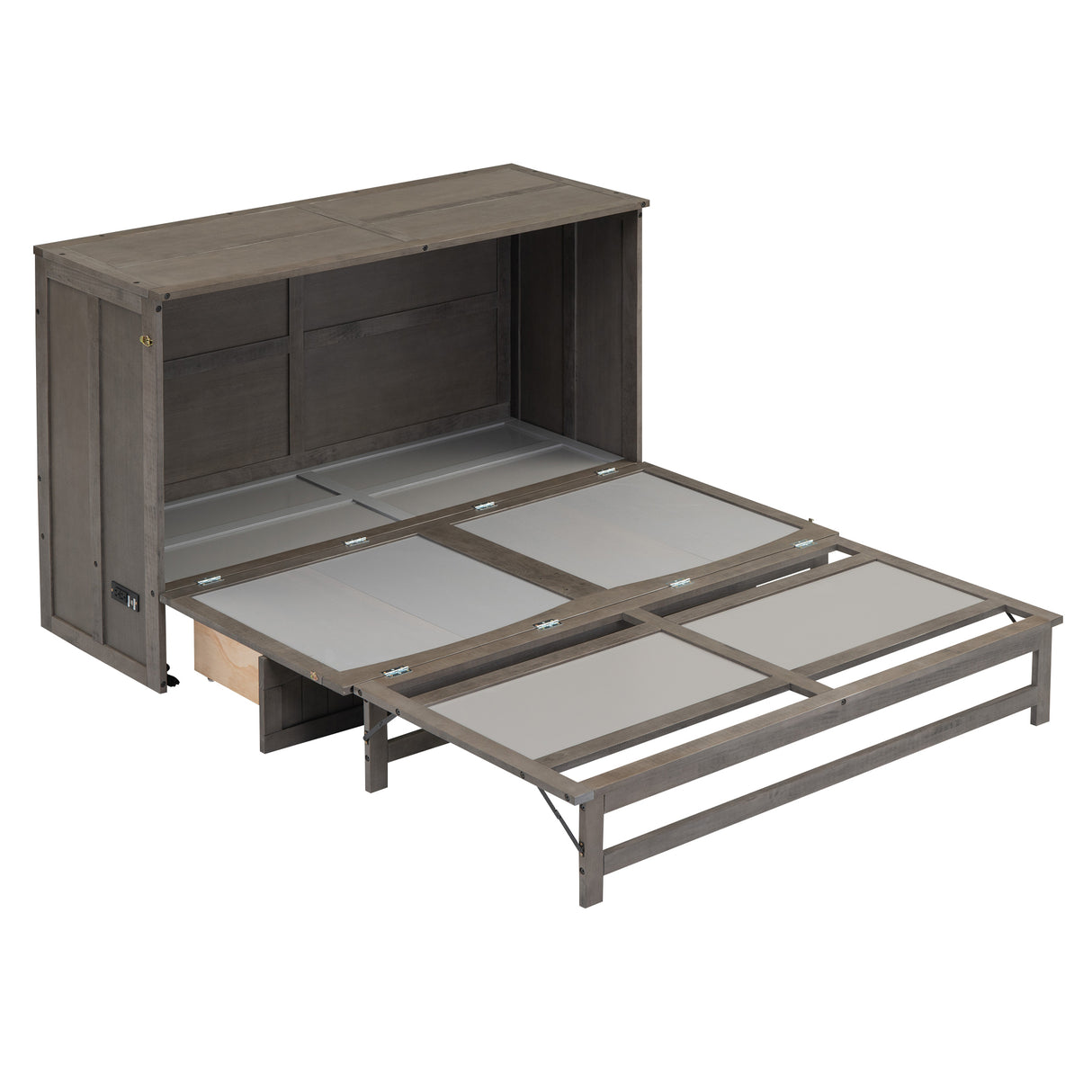 Queen Size Murphy Bed with Built-In Charging Station, Antique Grey(Expected Arrival Time: 8.9) - Home Elegance USA