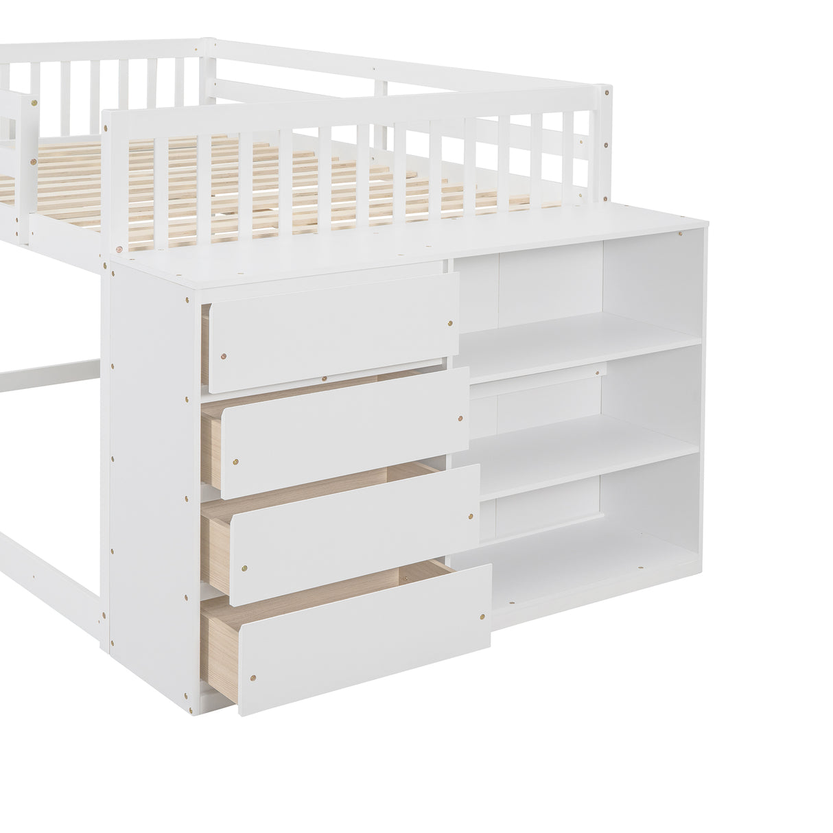 Full over Full Bunk Bed with 4 Drawers and 3 Shelves-White - Home Elegance USA