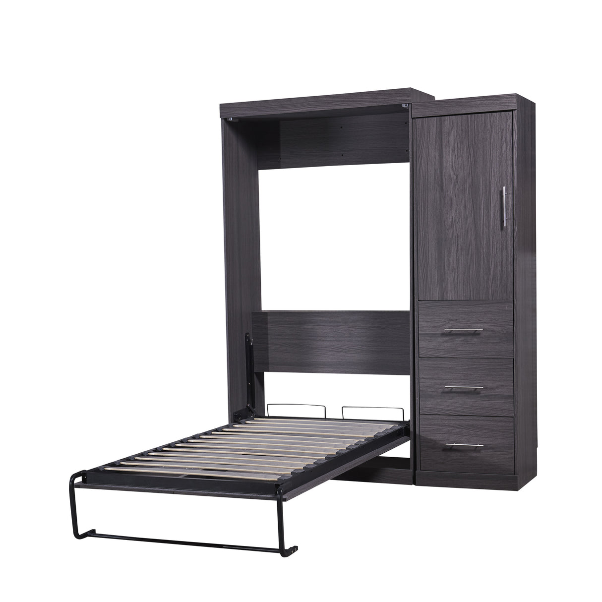 Twin Size Murphy Bed with Wardrobe and Drawers, Storage Bed, can be Folded into a Cabinet, Gray - Home Elegance USA