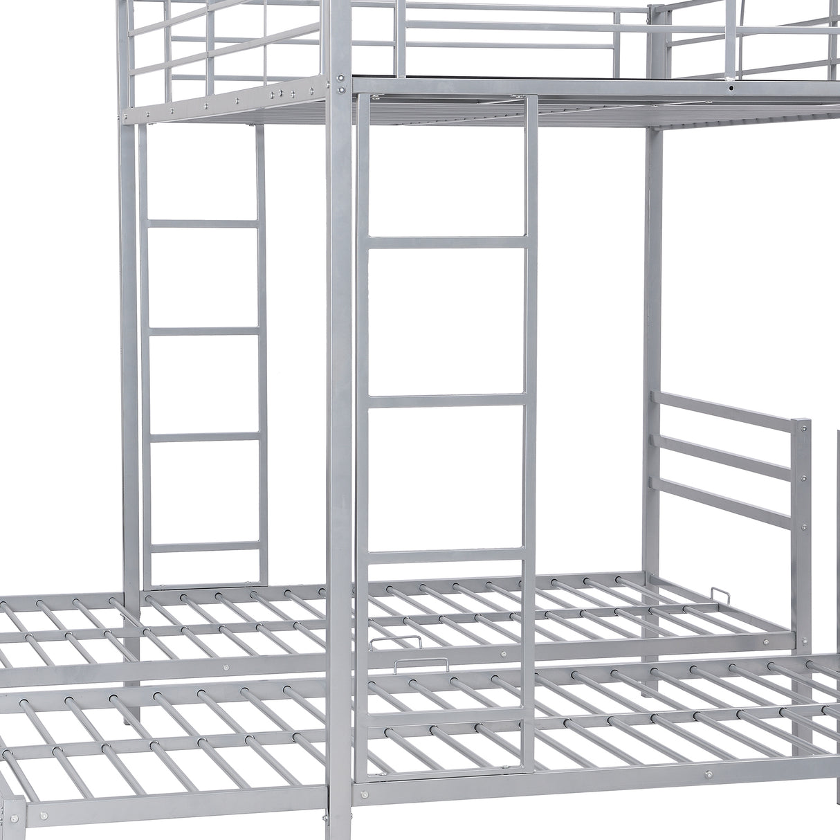 Full over Twin&Twin Size Bunk Bed with Built-in Shelf, Silver - Home Elegance USA