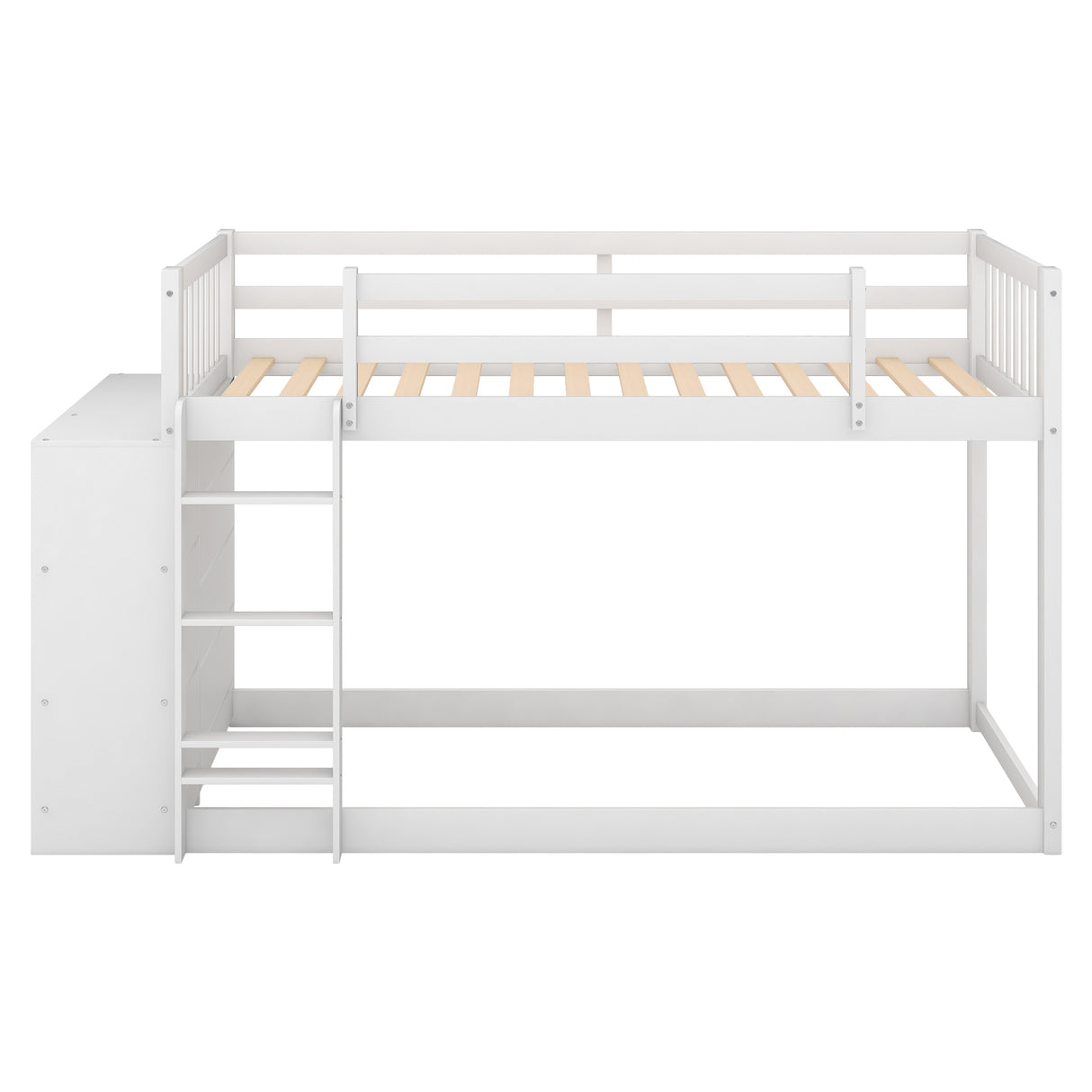 Twin over Twin Bunk Bed with Attached Cabinet and Shelves Storage,White (OLD SKU:GX000513AAK) - Home Elegance USA