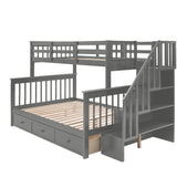 Stairway Twin-Over-Full Bunk Bed with Drawer, Storage and Guard Rail for Bedroom, Dorm, for Adults, Gray color(Old SKU: LP000219AAE) Home Elegance USA