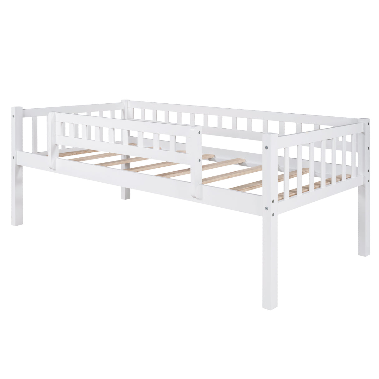 Twin-Over-Twin-Over-Twin Triple Bed with Built-in Ladder and Slide , Triple Bunk Bed with Guardrails, White - Home Elegance USA