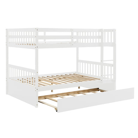 Full Over Full Bunk Bed with Trundle, Convertible to 2 Full Size Platform Bed, Full Size Bunk Bed with Ladder and Safety Rails for Kids, Teens, Adults,White(Old Sku:W504S00002) - Home Elegance USA