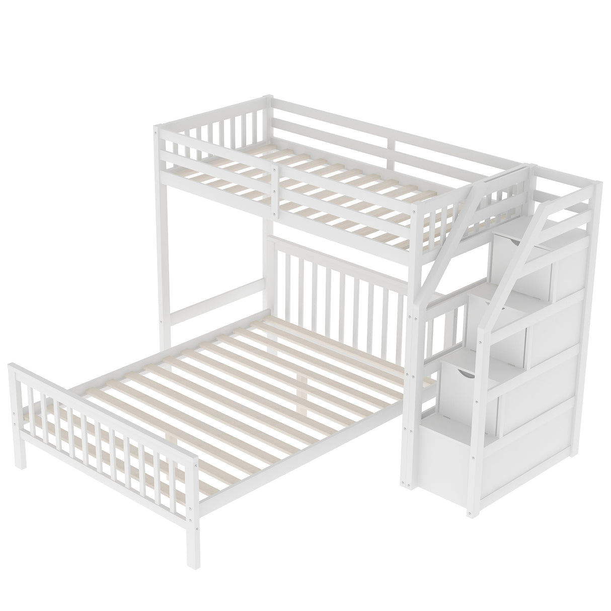 Twin over Full Loft Bed with Staircase,White(OLD SKU:SM000107AAK) - Home Elegance USA