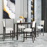 TREXM 5-Piece Counter Height Dining Set, Classic Elegant Table and 4 Chairs in Espresso and Beige - Home Elegance USA