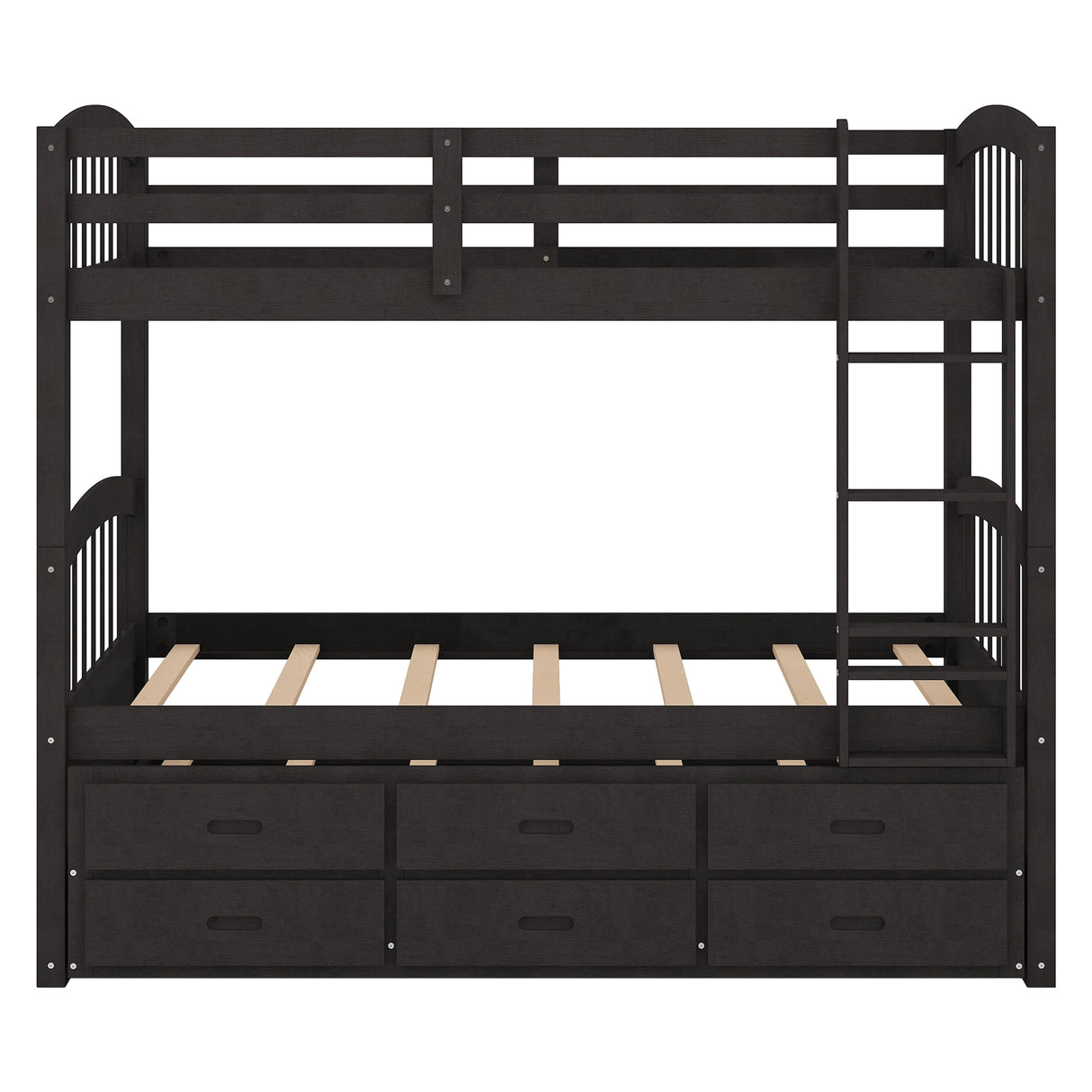 Twin over Twin Wood Bunk Bed with Trundle and Drawers, Espresso - Home Elegance USA