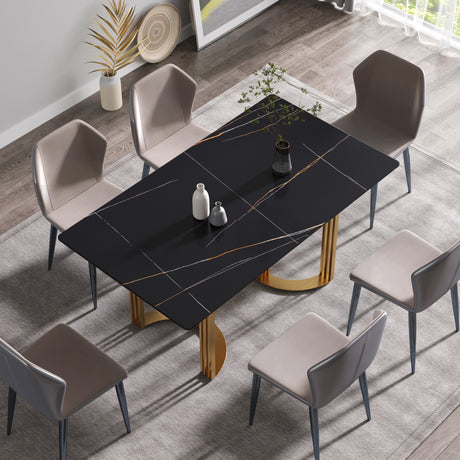 63"Modern artificial stone black straight edge golden metal leg dining table - 6 people - W1535S00074 - image - 1