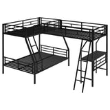 Twin over Full Bunk Bed with a Twin Size Loft Bed attached, with a Desk, Metal, Black - Home Elegance USA