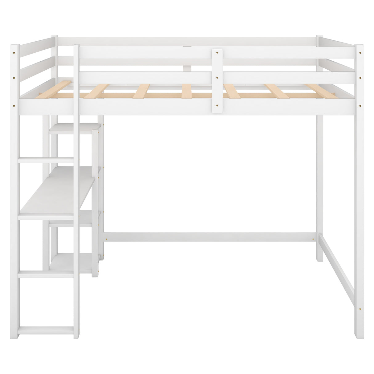 Full Size Loft Bed with Built-in Desk and Shelves,White - Home Elegance USA