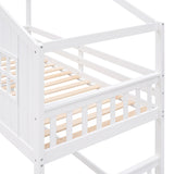 Twin Over Twin House Bunk Bed With Ladder, Wood Bed-White - Home Elegance USA