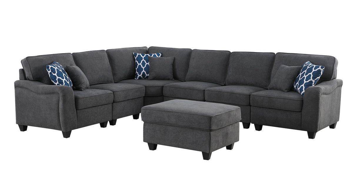 Leo Dark Gray Woven 7Pc Modular L-Shape Sectional Sofa and Ottoman - Home Elegance USA