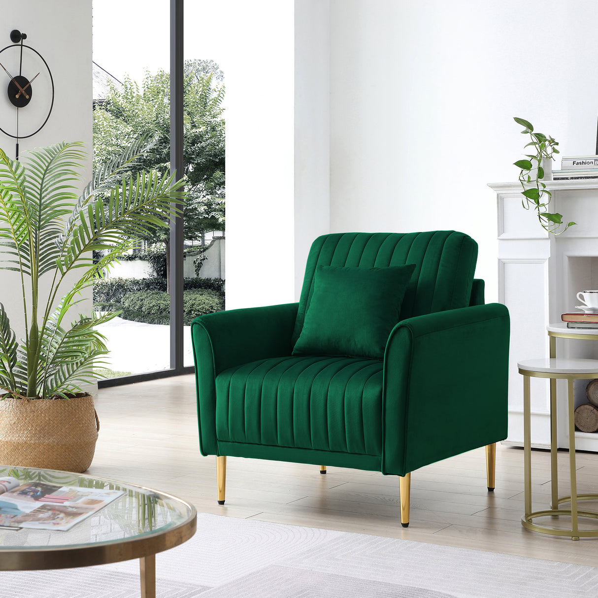 Channel Tufted Green Velvet Singel Living Room Sofa Accent Chair Home Elegance USA