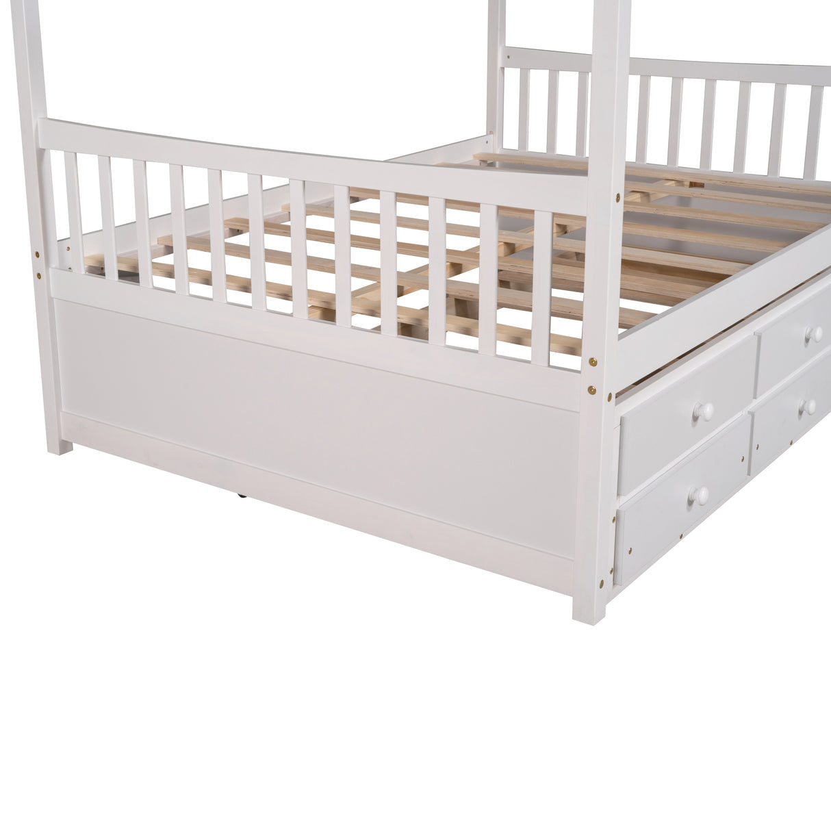 Full size Wooden House Bed with Trundle and 3 Storage Drawers-White - Home Elegance USA