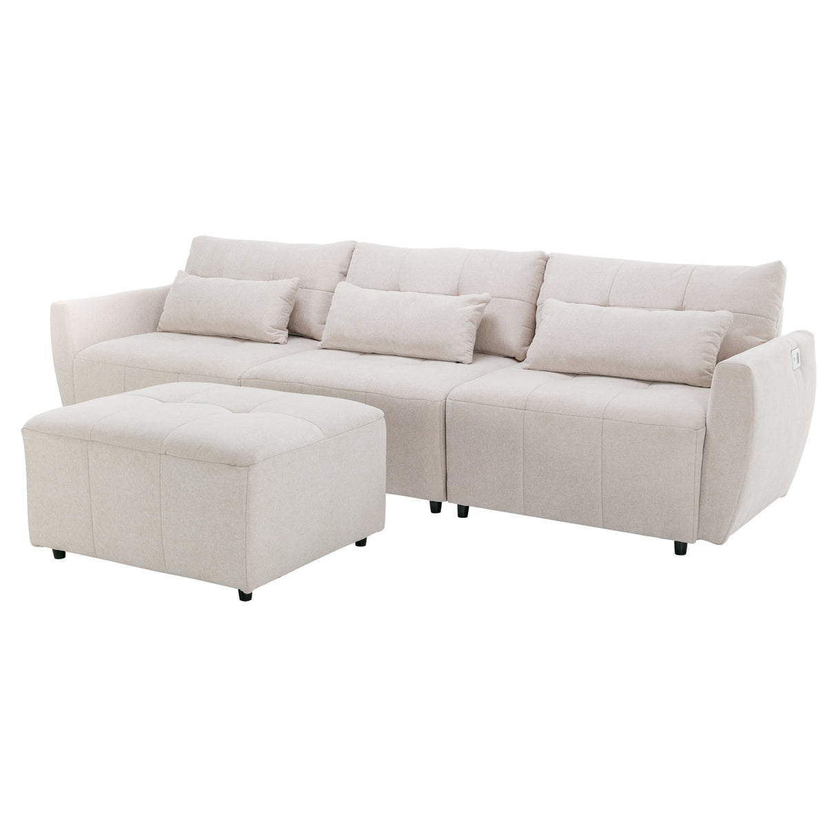 113.3" Convertible Sectional Sofa Couch 3 - Seat L - Shaped Sofa with Movable Ottoman and USB for Apartment, Living Room, Bedroom, Beige - SG000880AAA - image - 5