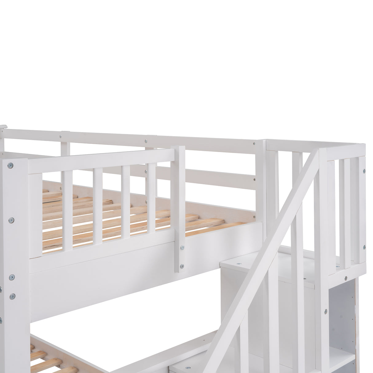 Stairway Twin-Over-Twin Bunk Bed with Three Drawers for Bedroom, Dorm - White(Old sku: LP000309AAK) - Home Elegance USA