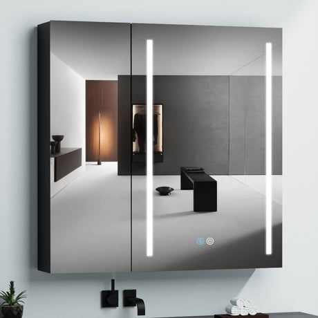 30x30 inch LED Bathroom Medicine Cabinet with Mirror Defogging, Dimmer Black - W995S00001 - image - 1