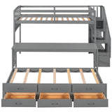 Stairway Twin XL Loft Bed with Twin Size Trundle and 3 Drawers, Storage, Desk, Gray - Home Elegance USA