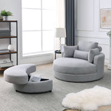 [Video] Welike Swivel Accent Barrel Modern Grey Sofa Lounge Club Big Round Chair with Storage Ottoman Linen Fabric for Living Room Hotel with Pillows .2PCS Home Elegance USA